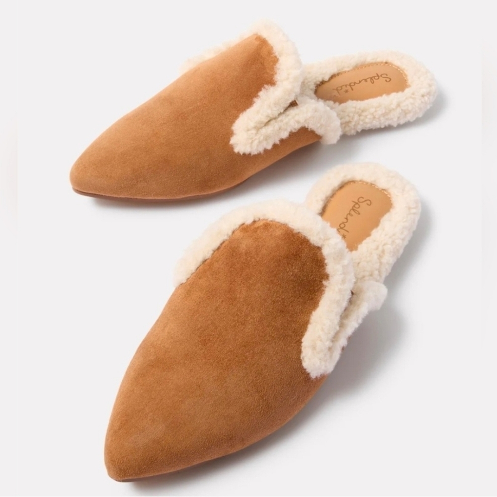 New SPLENDID Liza Lee SUEDE Caramel FUR Shearling MULES Ugg Slipper Jenni Kayne